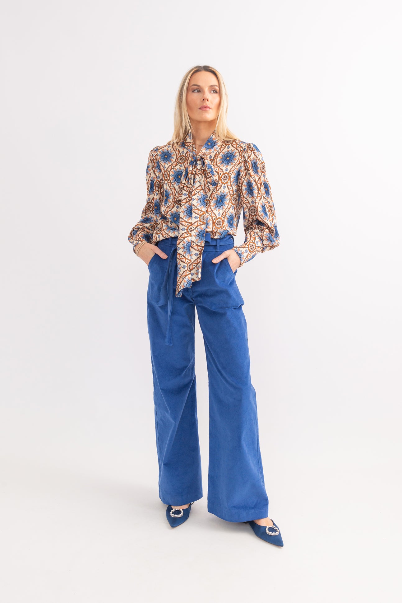 AW24 Pussy Bow Blouse Blue Peony