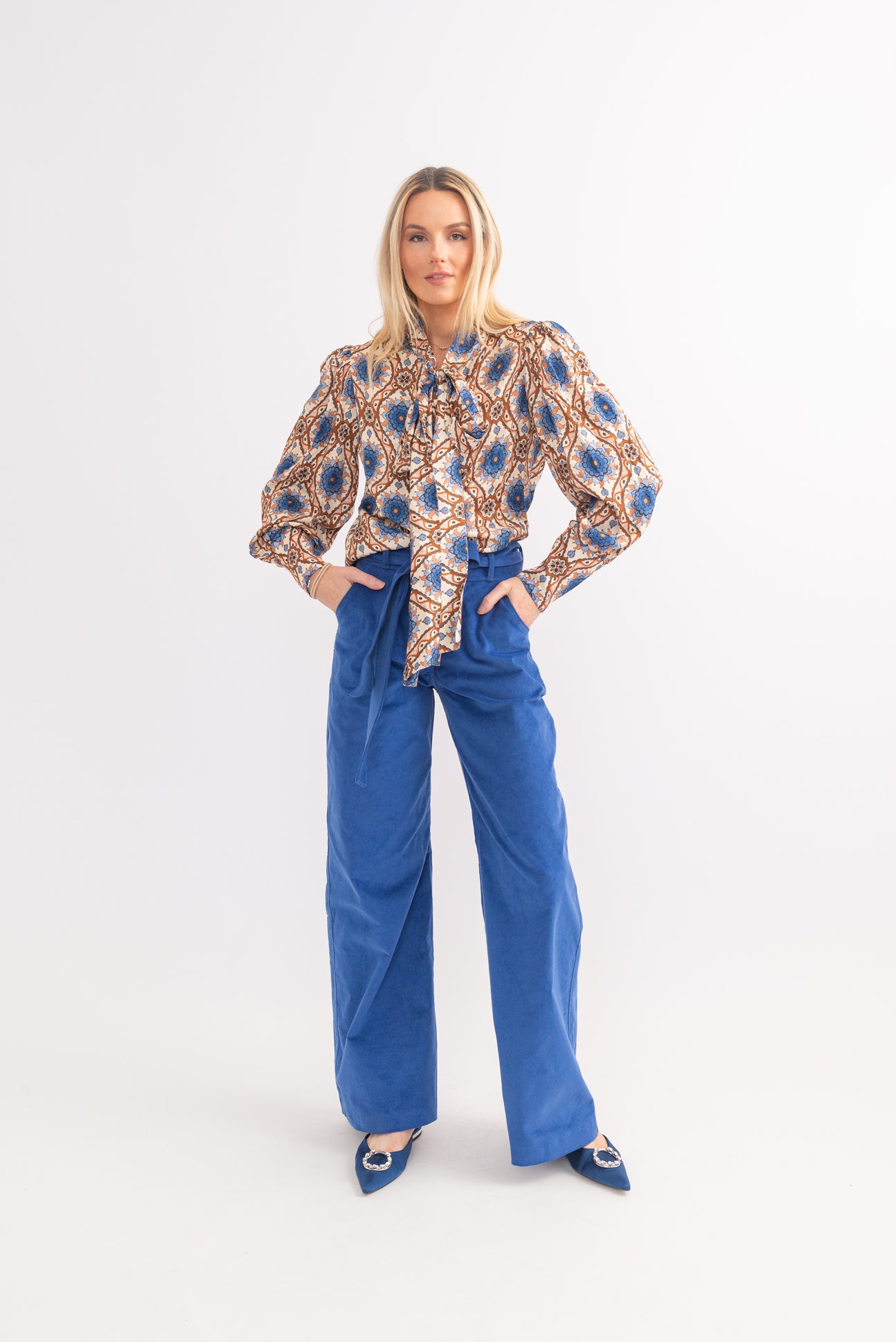 AW24 Pussy Bow Blouse Blue Peony