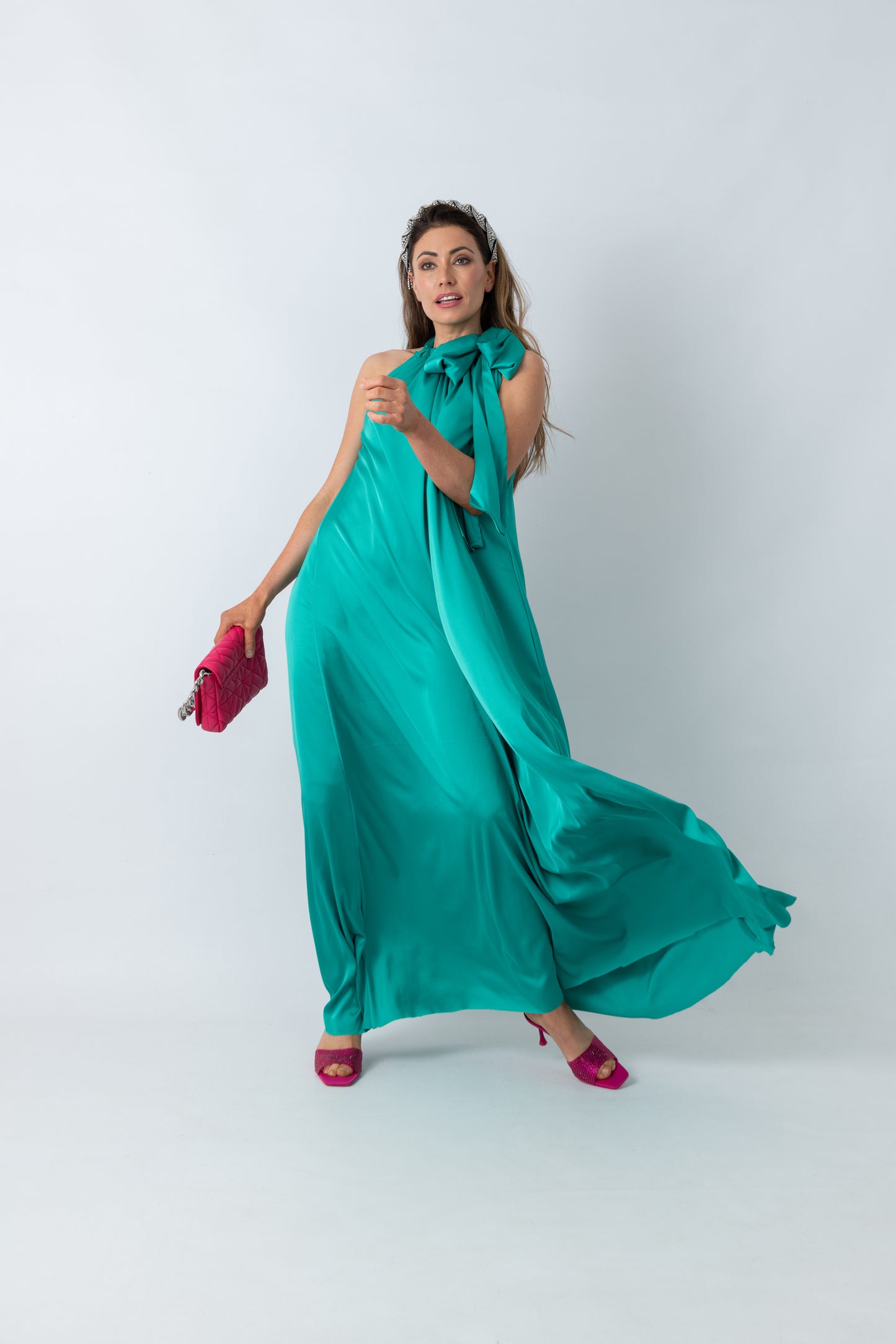 RIVERIA Satin Bow Dress